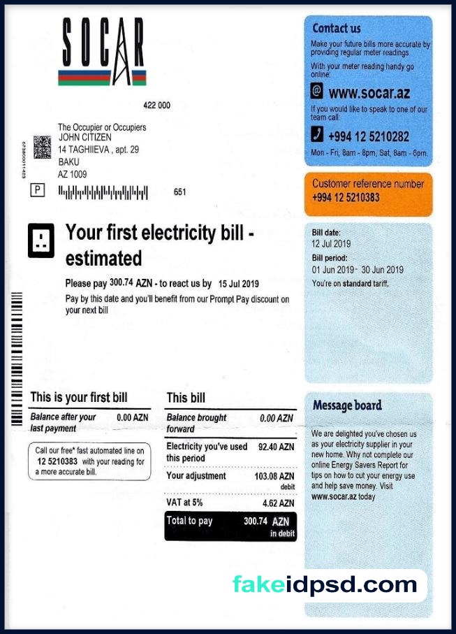 Utility Bill [Socar] AZE