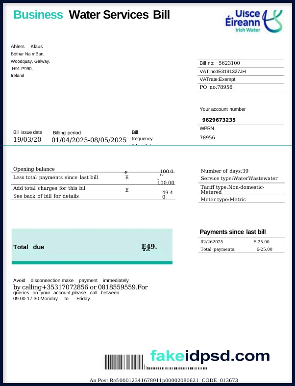 Ireland [ water bill ]